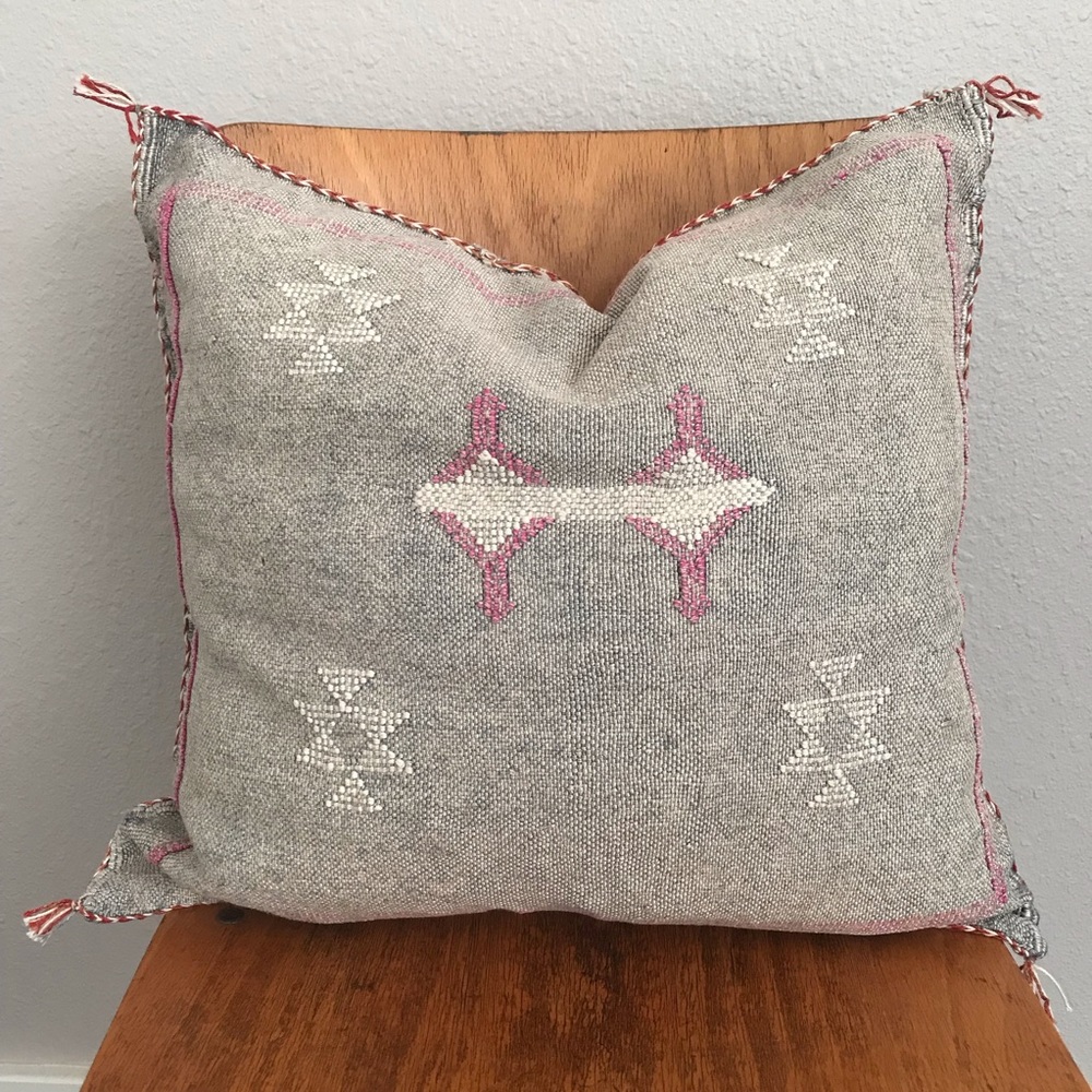 Moroccan Sabra Silk Cactus Silk Pillow in Grey